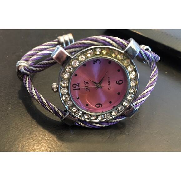 Woman's D & F Watch, Silver Tone with Rhinestones, Pink Face - Picture 2 of 2